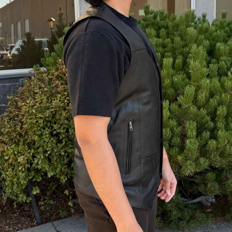 Open Road Men's 10 Pocket Leather Vest | Genuine Cowhide Vest