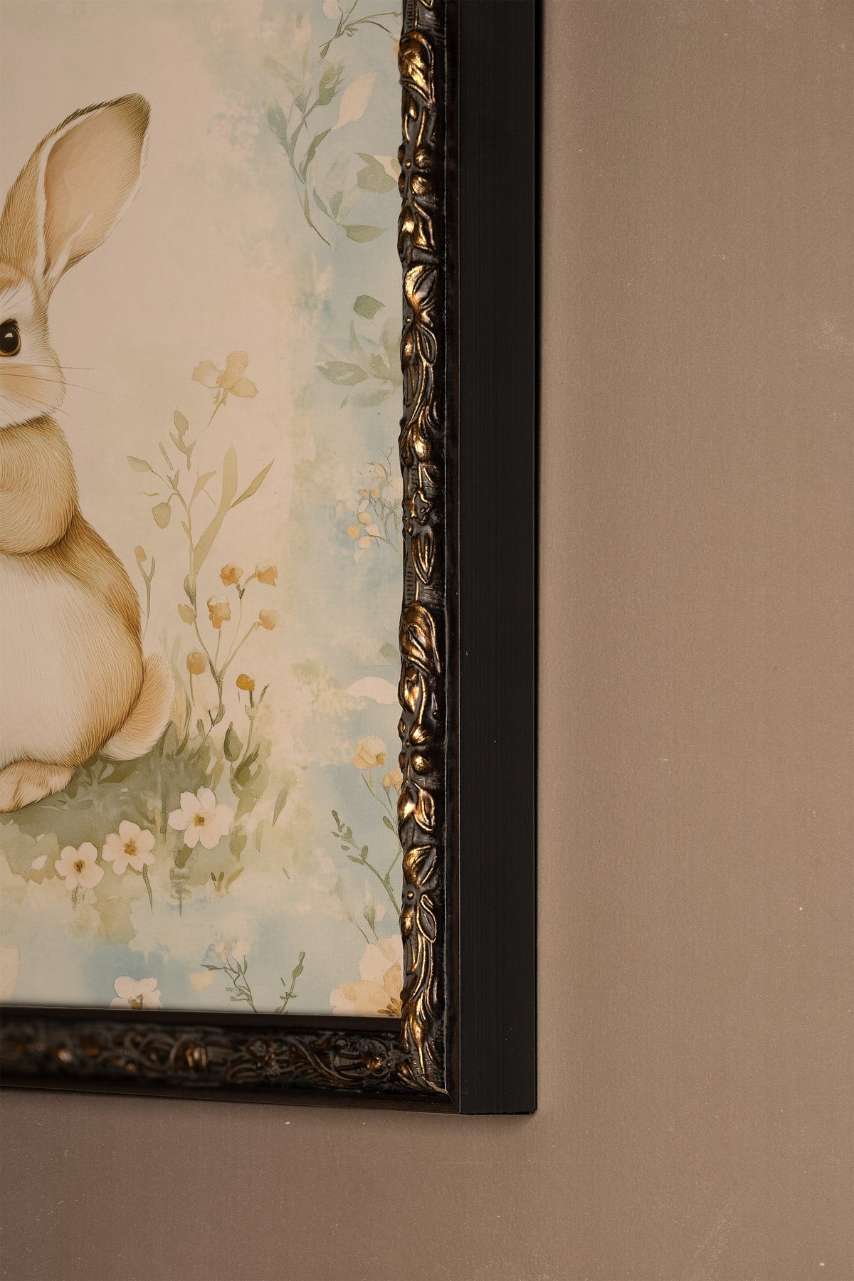 LAPIN DE PRINTEMPS, CADRE VINTAGE BRONZE