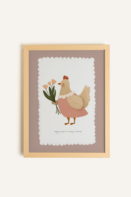 Poule en Fleurs, Toile rigide encadrée