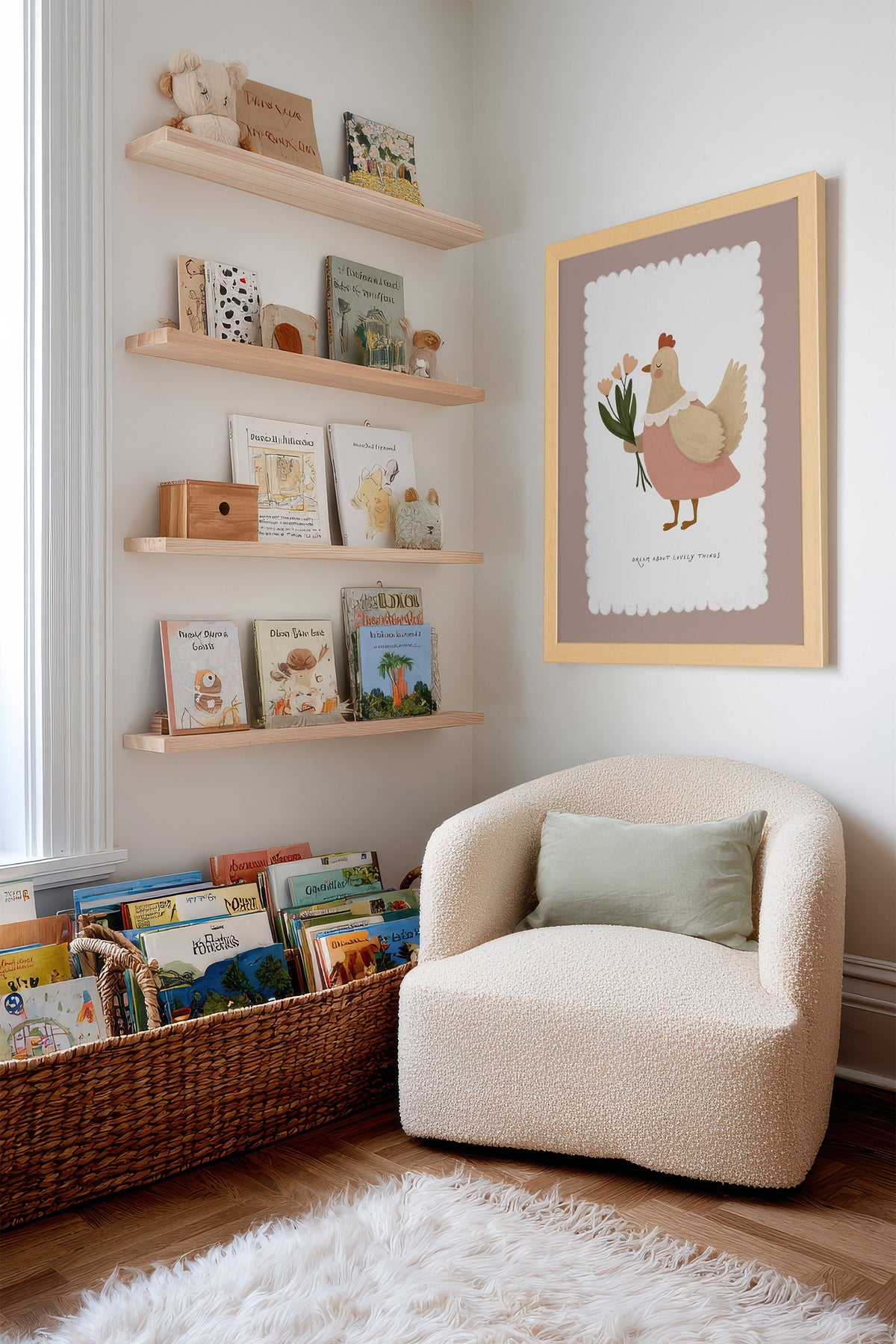 Poule en Fleurs, Toile rigide encadrée