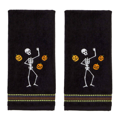 SKL Home Halloween Juggling Skeleton 100% Cotton Embroidered 2pc Hand Towel Set, Decorative for Bath/Kitchen/Bar & Gift, Black