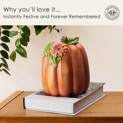 Fitz and Floyd Harvest Halloween Tall Flower Pumpkin Ceramic Figurine, 7 inch