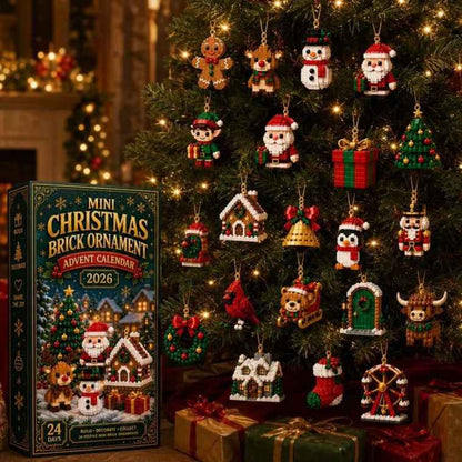 24 Day Mini Christmas Brick Ornament Advent Calendar - Festive Holiday Decoration Building Set