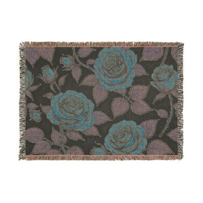 Rose Woven Blanket — Vintage Floral Throw for Sofa & Bed