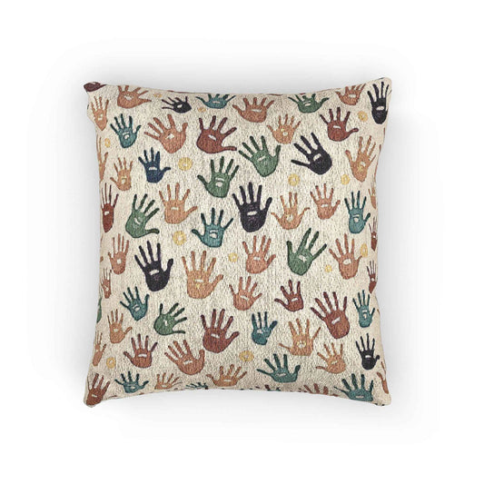 Multi Colored Handprint Pattern Woven Pillow | Boho Decorative Throw Pillow