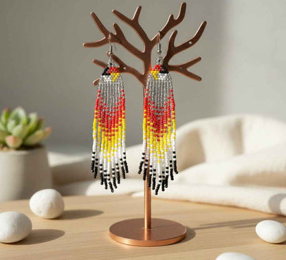 Silver Firebird Spirit Beaded Earrings