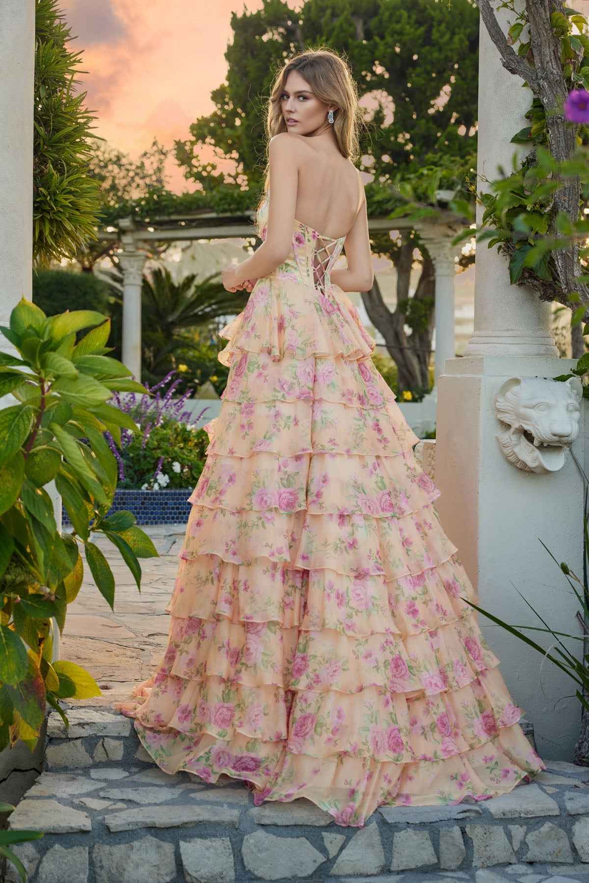 Floral tiered gown