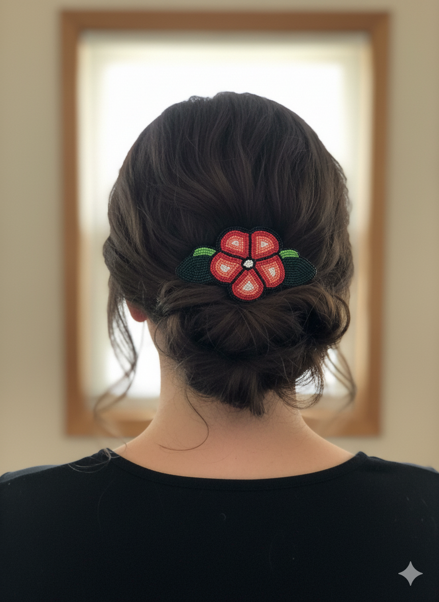 Peach Beaded Flower Barrette