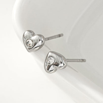 ADORE: Puffy Silver Heart Shaped Solitaire Zirconia (CZ) Stud Earrings