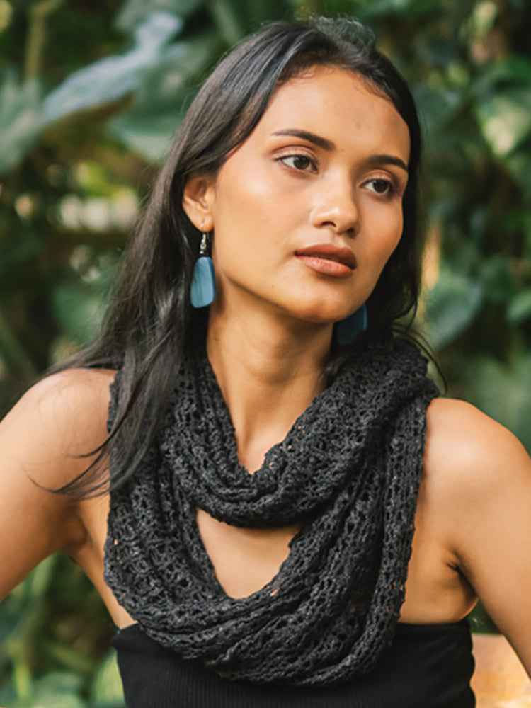 Popcorn Knit Infinity Scarf - Black