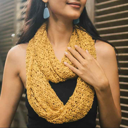 Popcorn Knit Infinity Scarf - Saffron