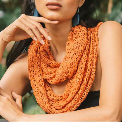 Popcorn Knit Infinity Scarf - Orange