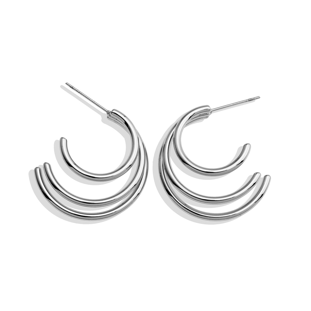 AILSA Triple Stacked Silver Hoop Earrings