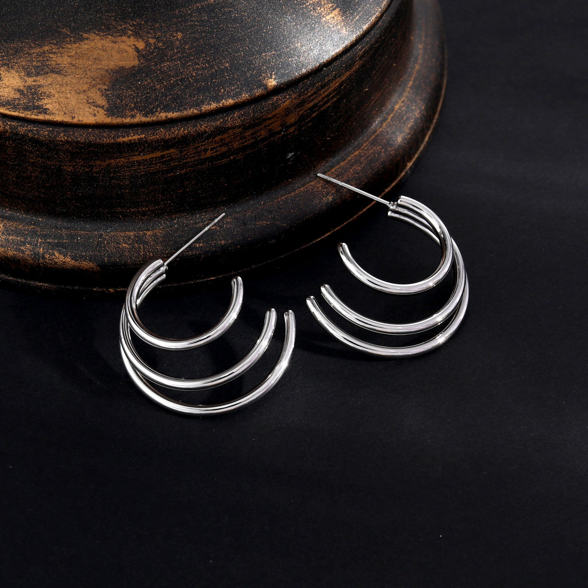 AILSA Triple Stacked Silver Hoop Earrings
