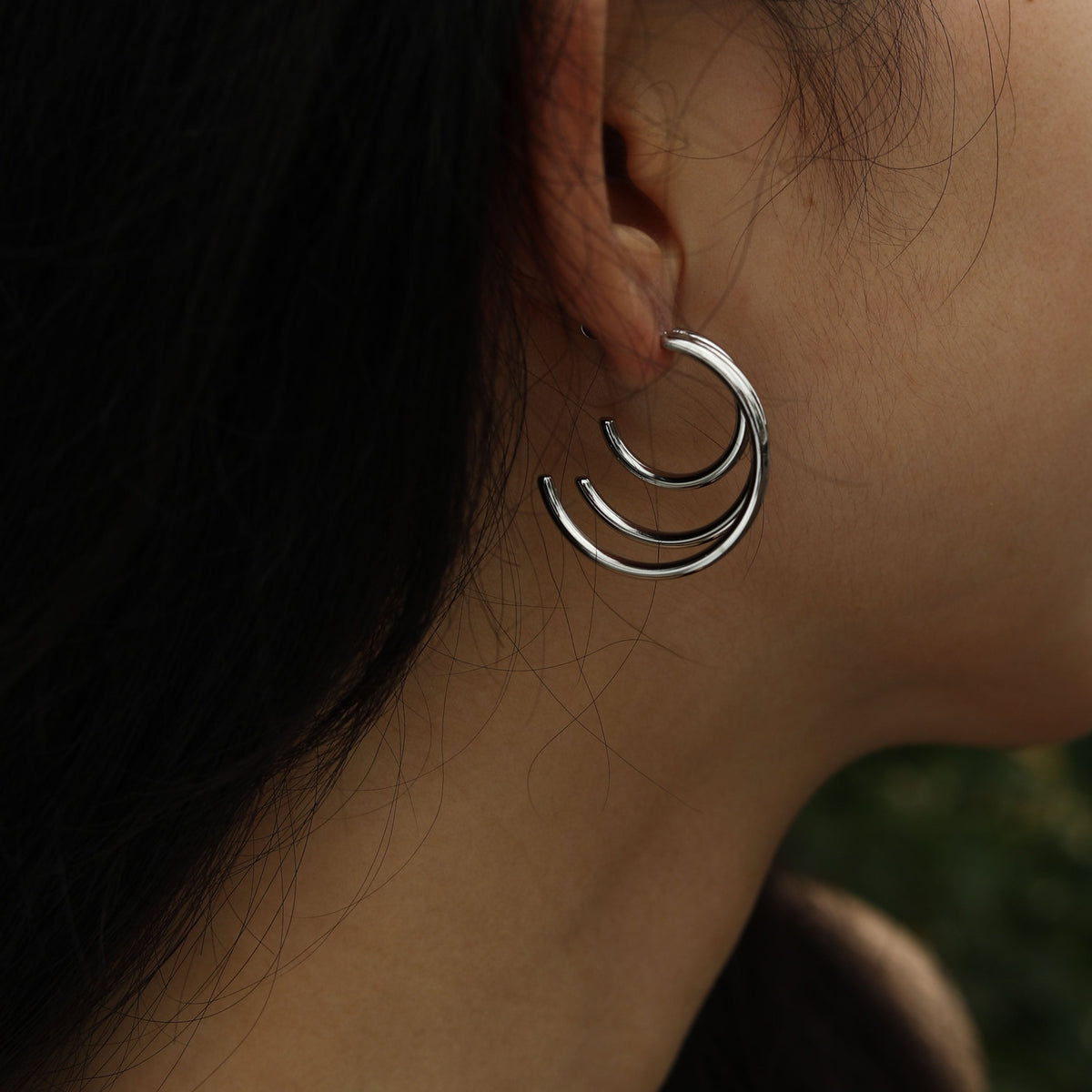 AILSA Triple Stacked Silver Hoop Earrings