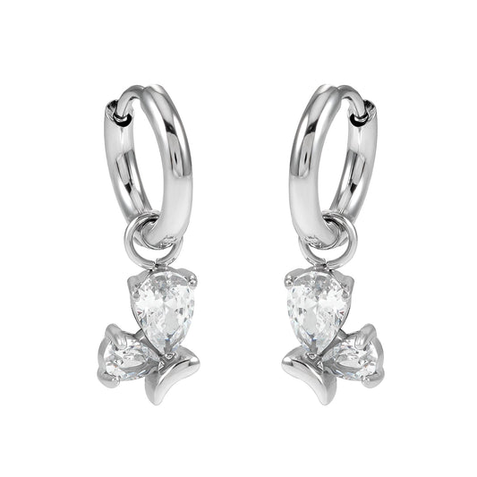 ALEXANDER White Gold (Silver Toned): Vintage Inspired Hoops with Abstract Zirconia Charms