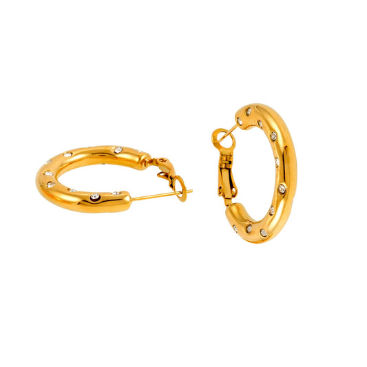 ALFRISTON Gold: Mid-Width Hoops Embedded with Zirconia (CZ) Gemstones