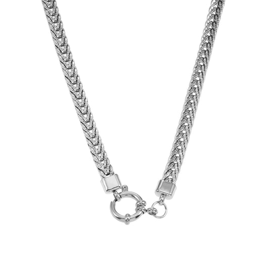 ALICE Silver (White Gold): Chunky Link Chain Necklace with Ring Fastener Pendant