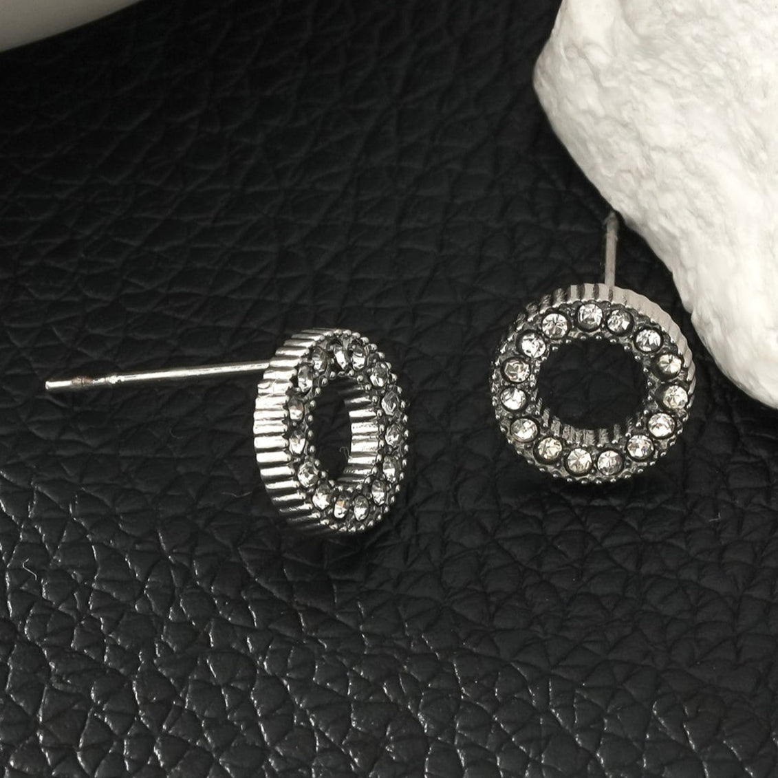 AMATOLE Silver (White Gold): Radiant Circle Mini Stud Earrings