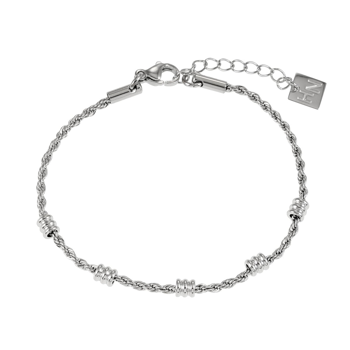 AMIENS: Silver Toned White Gold Beaded Rope Chain Bracelet