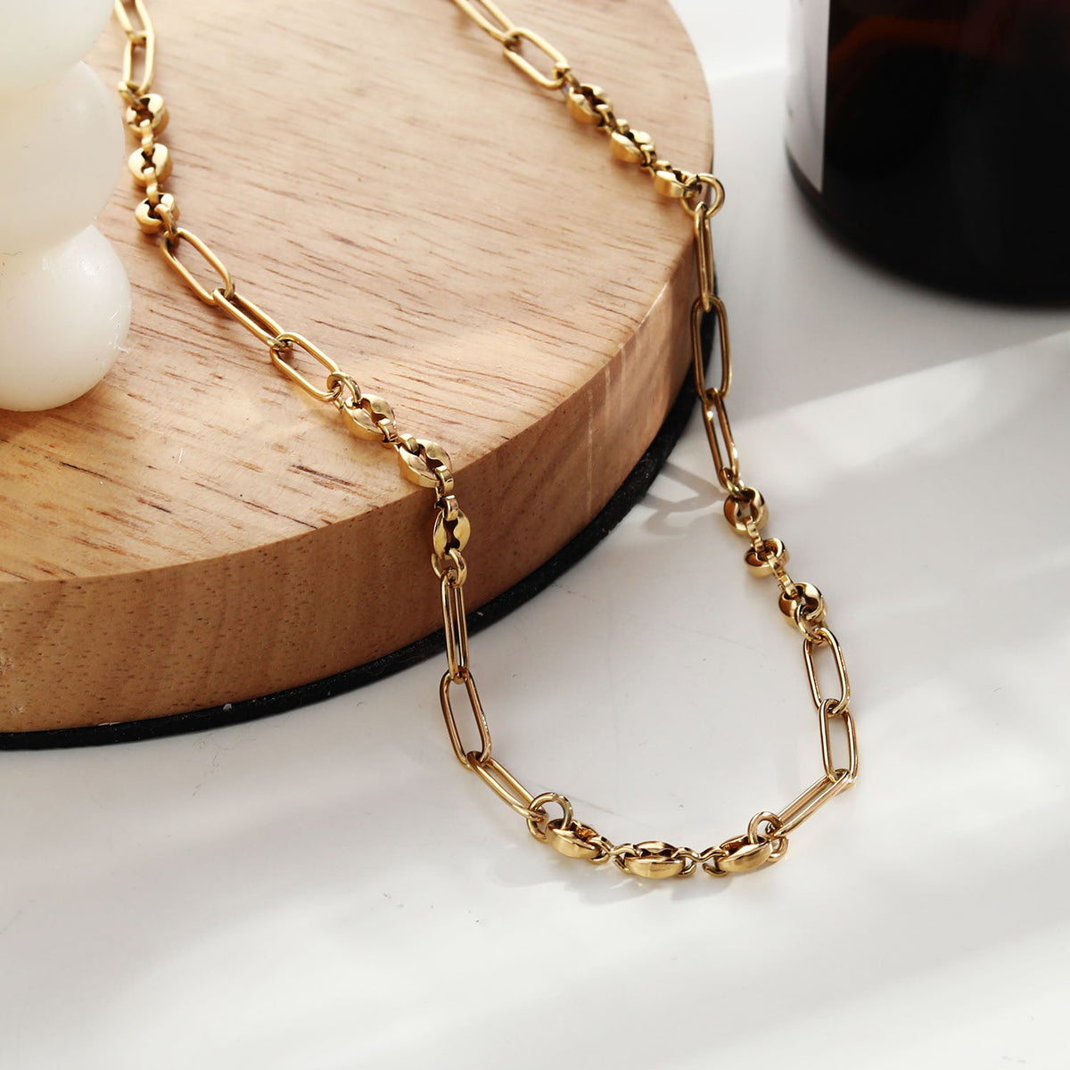 AMMA Gold: Paper-Clip & Oval-Beads Chain Necklace