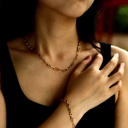 AMMA Gold: Paper-Clip & Oval-Beads Chain Necklace