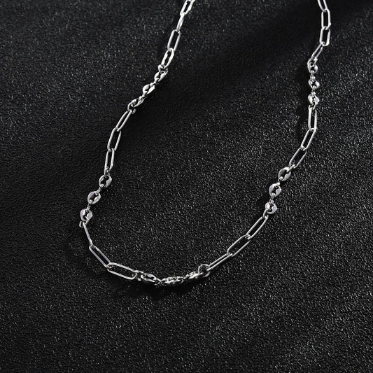 AMMA Silver (White Gold) Paper-Clip & Oval-Beads Chain Necklace
