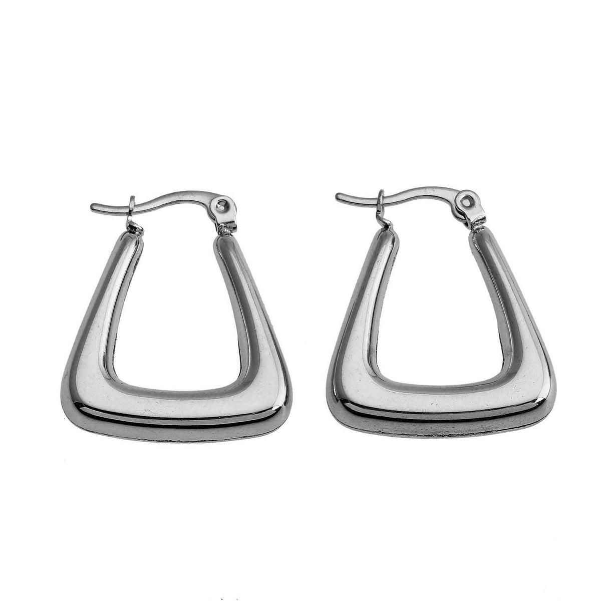 ANIKA: White Gold (Silver Toned) Triangular Chunky Mini Hoop Earrings