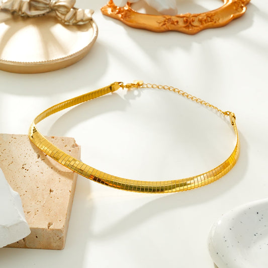 ANJILMA Gold: Minimalist Textured Choker Collar Necklace.