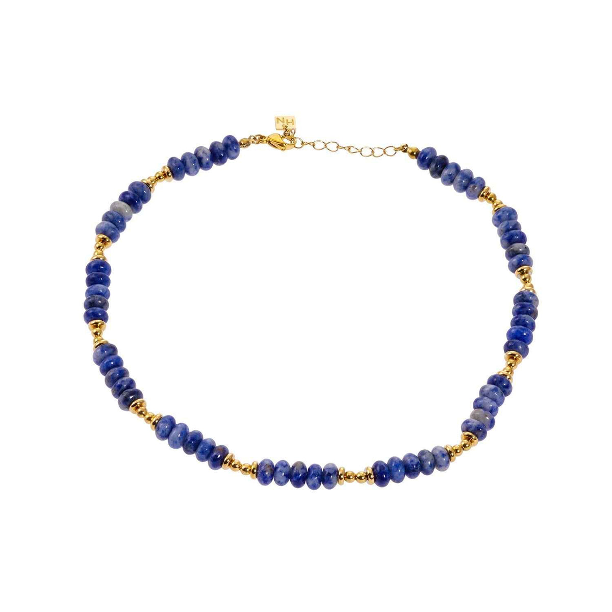 ANJA: Sodalite Stone & Gold Beaded Modern Boho Chain Necklace