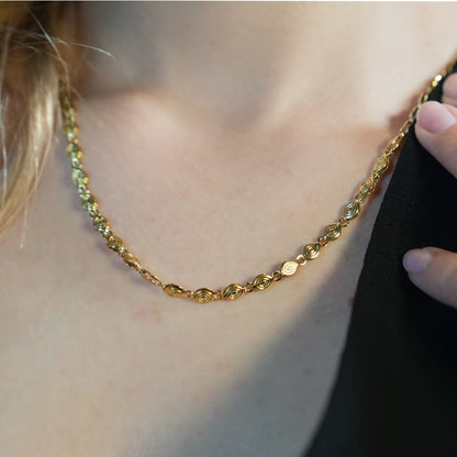 ANTHEA: Patterned Oval Beaded Chain Necklace