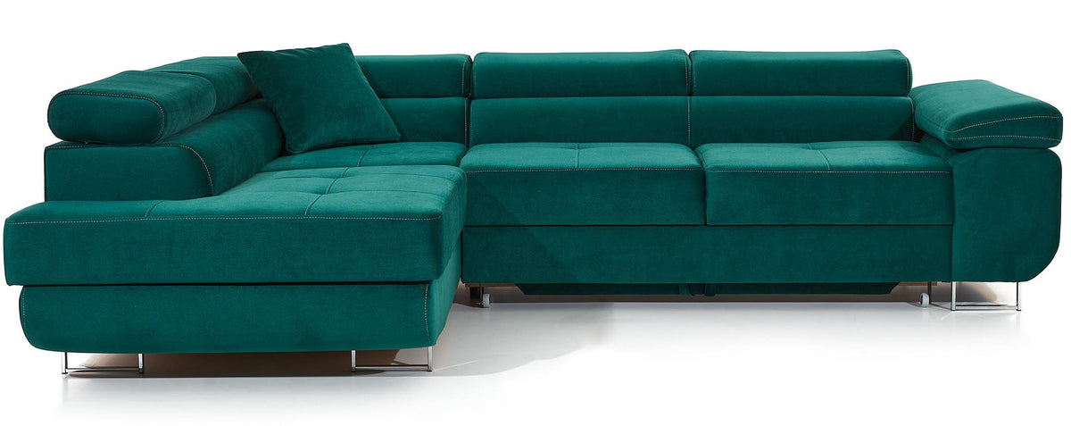 Anton Storage Sleeper Sectional Sofa - Emerald Green