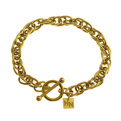 ARDA Gold: Chunky Intricate Multi-Link Bracelet with Circle & T-Stopper