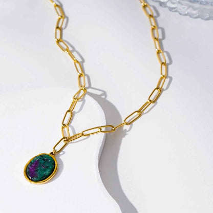 ASAMI: Contemporary Paperclip Chain anchoring a Ruby Zoisite Oval Pendant