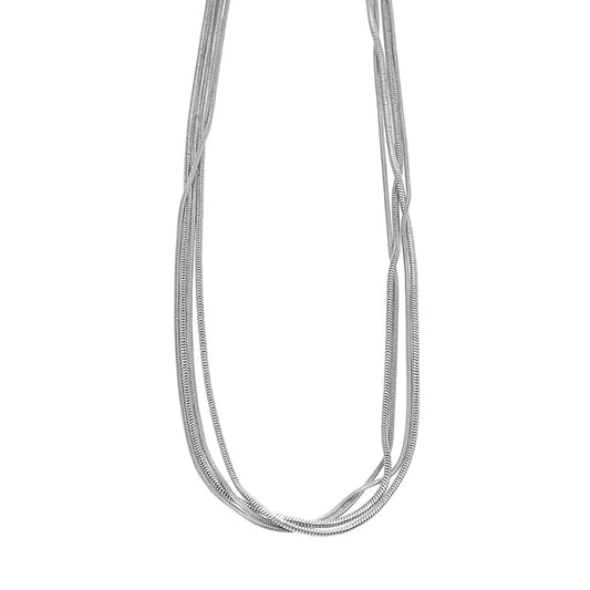 AVEZZANO White Gold (Silver Toned): Snake-Skin Textured Multi-Strand Chain Necklace - Exquisite Elegance