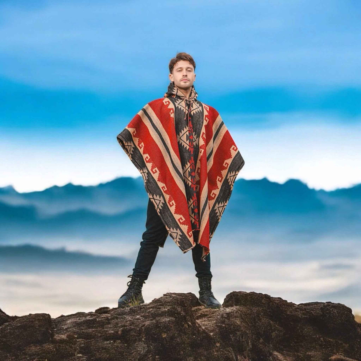 Red Pure Llama wool Ponchos