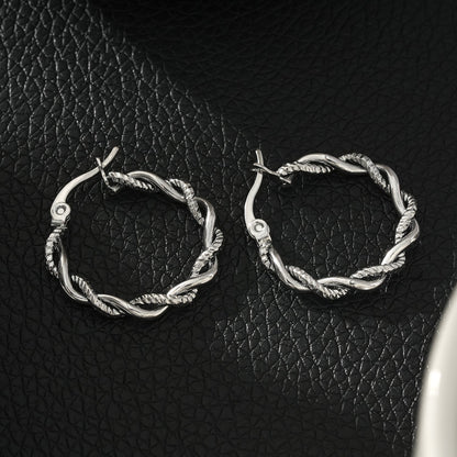 BARBARA Silver (White Gold): Contrast Textured Twisted Rope Hoop Earrings