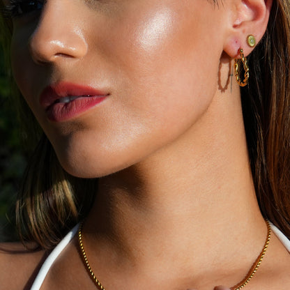 BARBARA Gold: Contrast Textured Twisted Rope Hoop Earrings