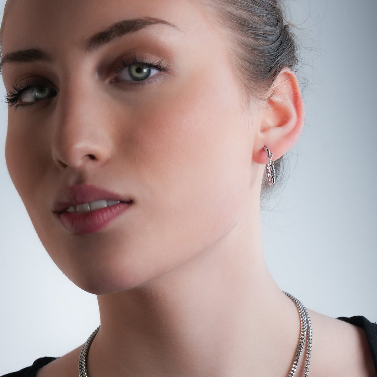 BARBARA Silver (White Gold): Contrast Textured Twisted Rope Hoop Earrings
