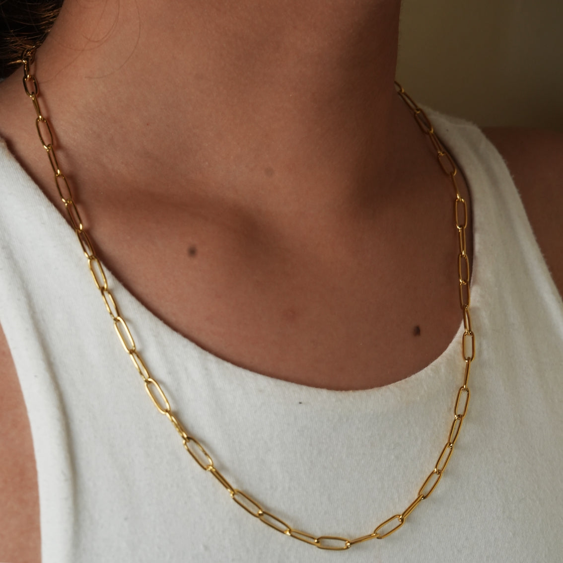 BARBICAN: Essential Gold Chain Link Paper-Clip Necklace - 22"