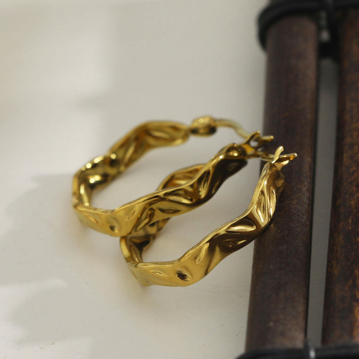 BARDELLO: AM to PM Twisted Textured Wavy Hoop Earrings