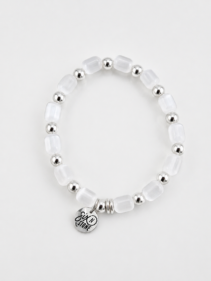 Selenite & Silver Stainless Steel Bracelet