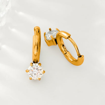 BEAULIEU: Vintage Inspired Mini Hoops with a Solitaire Moissanite Charm