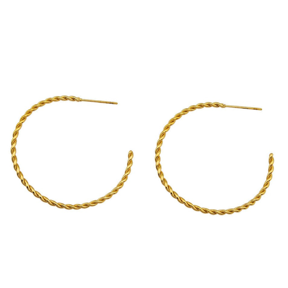 BETHANY Twisted Rope Texture Gold Hoop Earrings