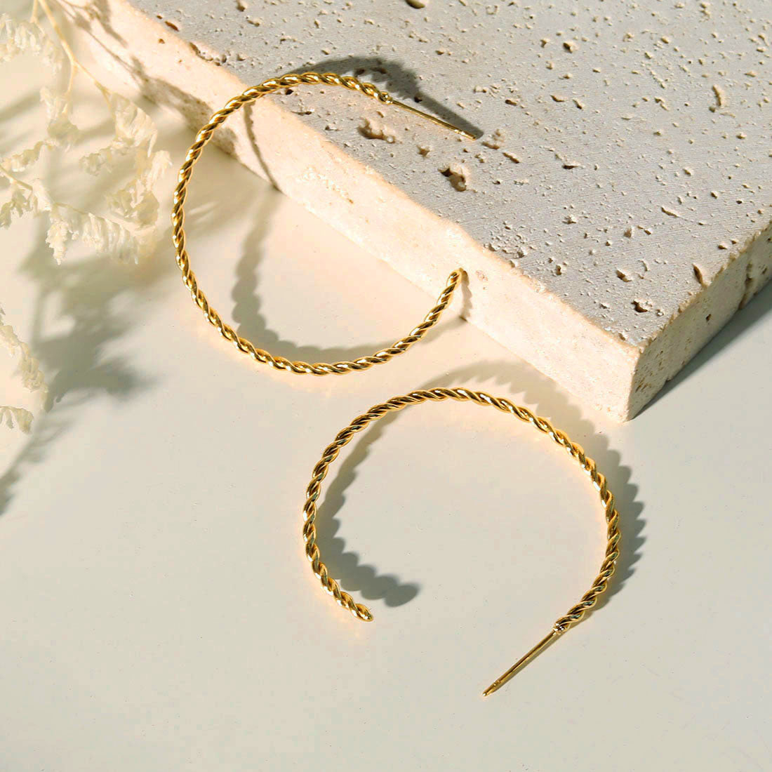 BETHANY Twisted Rope Texture Gold Hoop Earrings