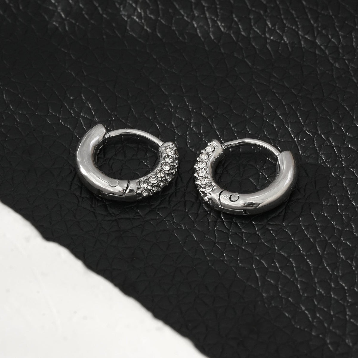 BISHO Silver (White Gold): Sparkling Rows of Pavé Zirconia on Classic Mini Hoop Earrings