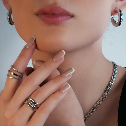 BLYDE Silver (White Gold): Semi-Wide Essential Hoop Earrings (2.5cm)