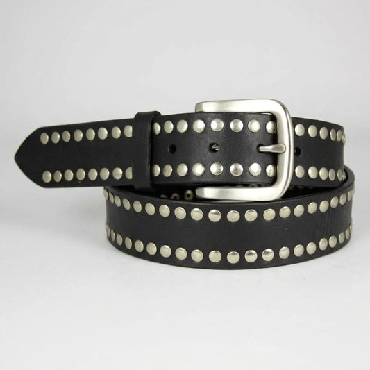 BOL Men's Silver Stud Removable Buckle Leather Belt