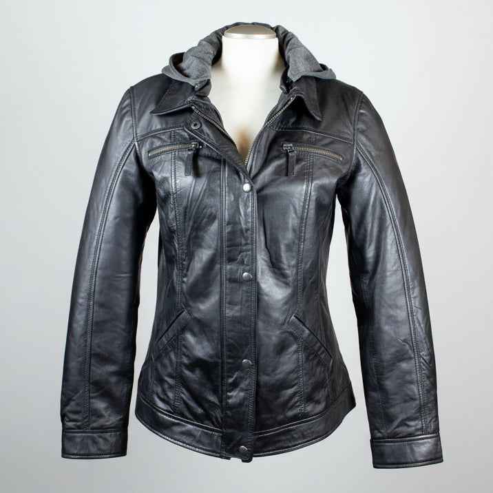 BOL Women's Removable Hood Leather Jacket
