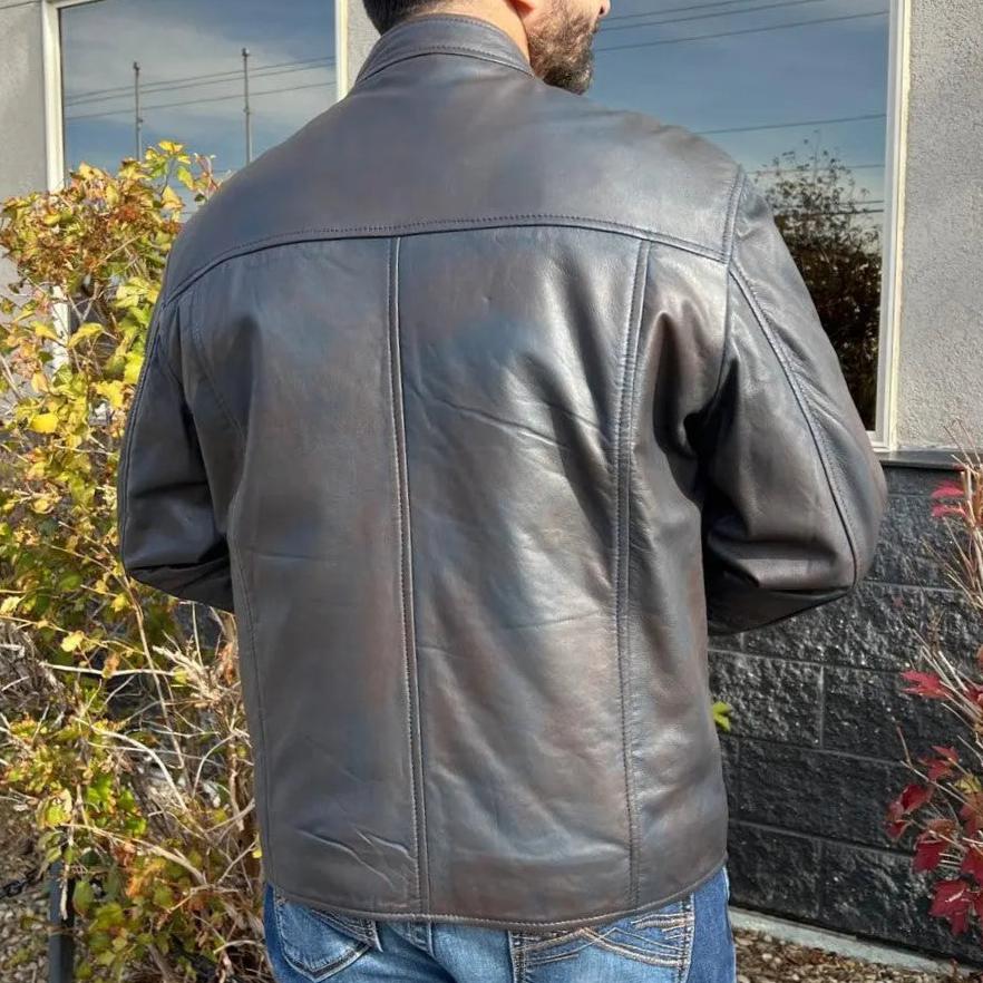 BOL Men's Snap Collar Lamb Leather Jacket | Cafe Racer Style